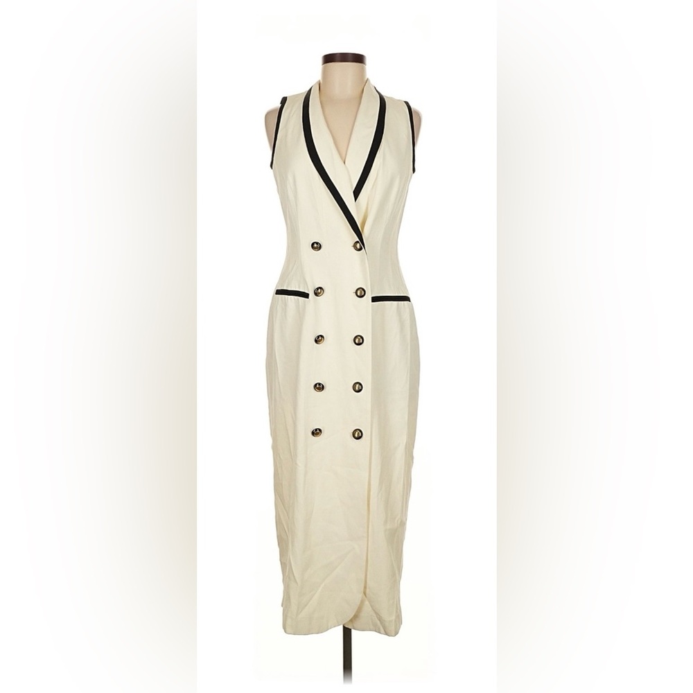 Danny & Nicole Cream Double-Breasted Sleeveless Dress Size 8